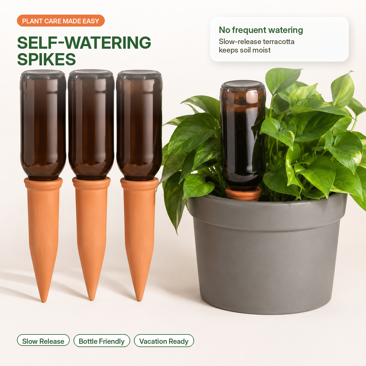 Tuffwarppedtm™ TerraCotta Automatic Plant Watering Spikes | Vacation-Proof Self-Watering System