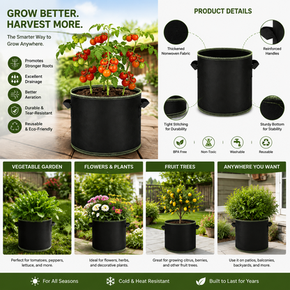 🌱Tuffwarppedtm™ 5 Gallon Grow Bags – Heavy Duty Aeration Fabric Pots with Handles for Vegetables, Flowers & Fruits