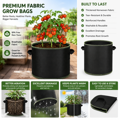🌱Tuffwarppedtm™ 5 Gallon Grow Bags – Heavy Duty Aeration Fabric Pots with Handles for Vegetables, Flowers & Fruits