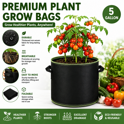 🌱Tuffwarppedtm™ 5 Gallon Grow Bags – Heavy Duty Aeration Fabric Pots with Handles for Vegetables, Flowers & Fruits