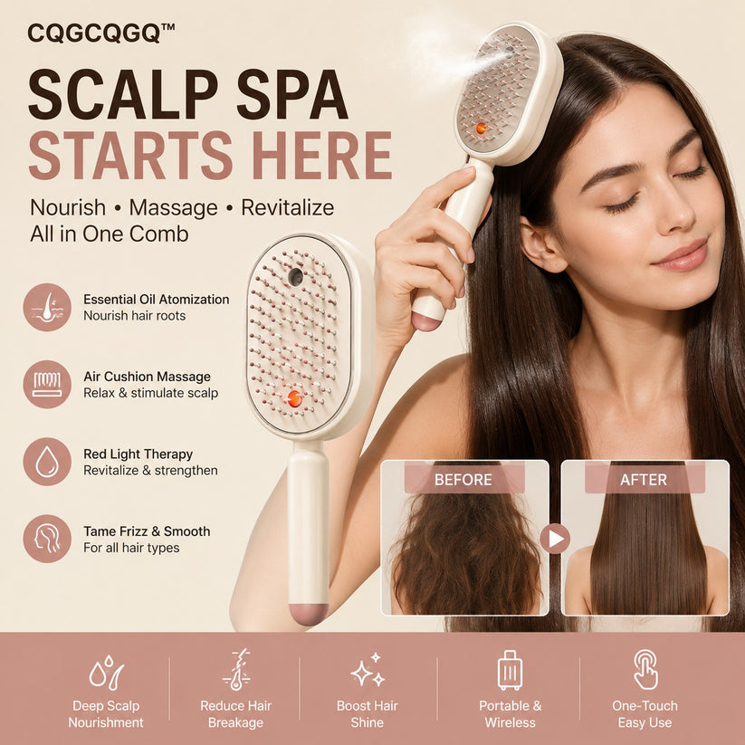 CQGCQGQ scalp spa brush with mist massage and smoother hair routine