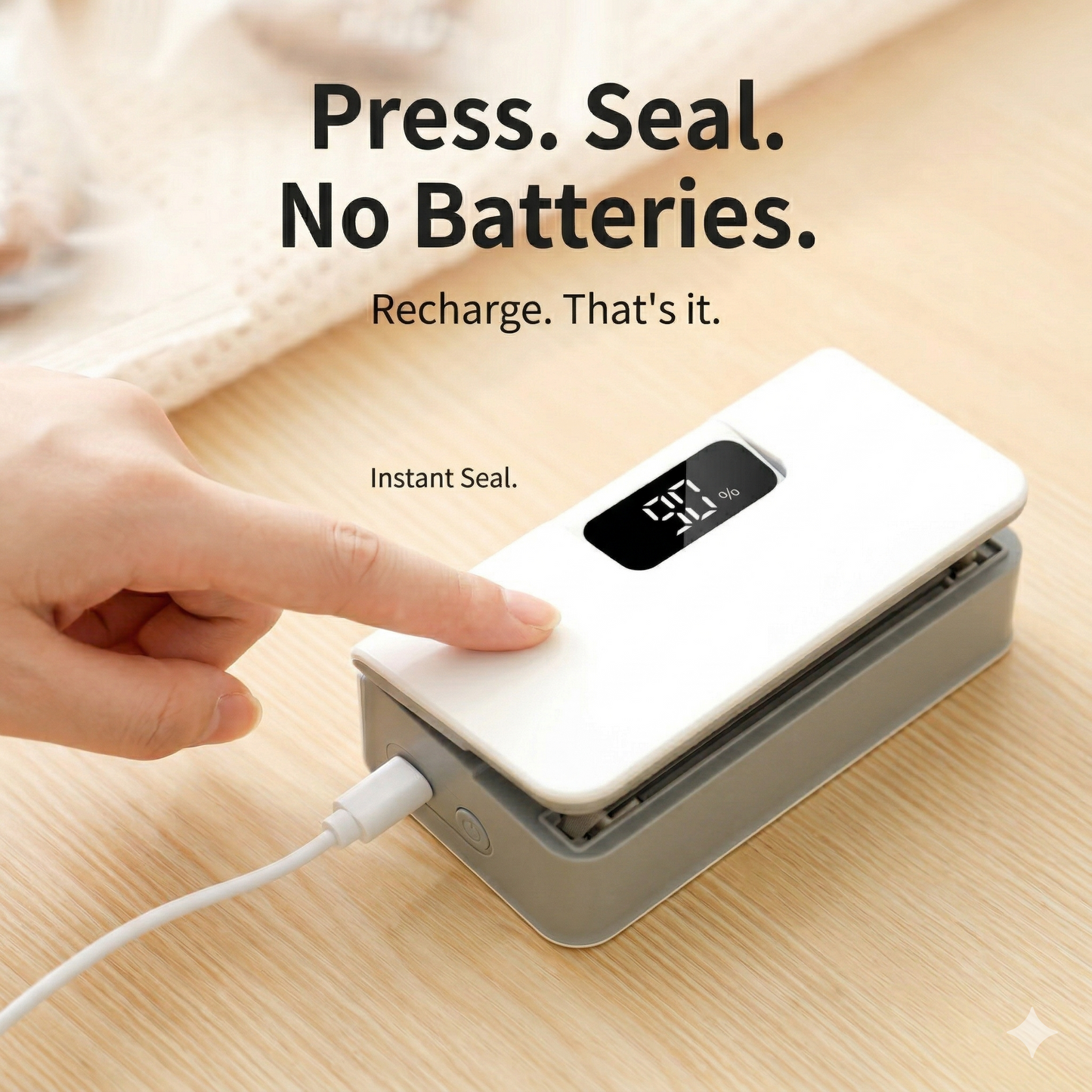 Smart Rechargeable Bag Sealer | Keep Snacks Fresh Instantly