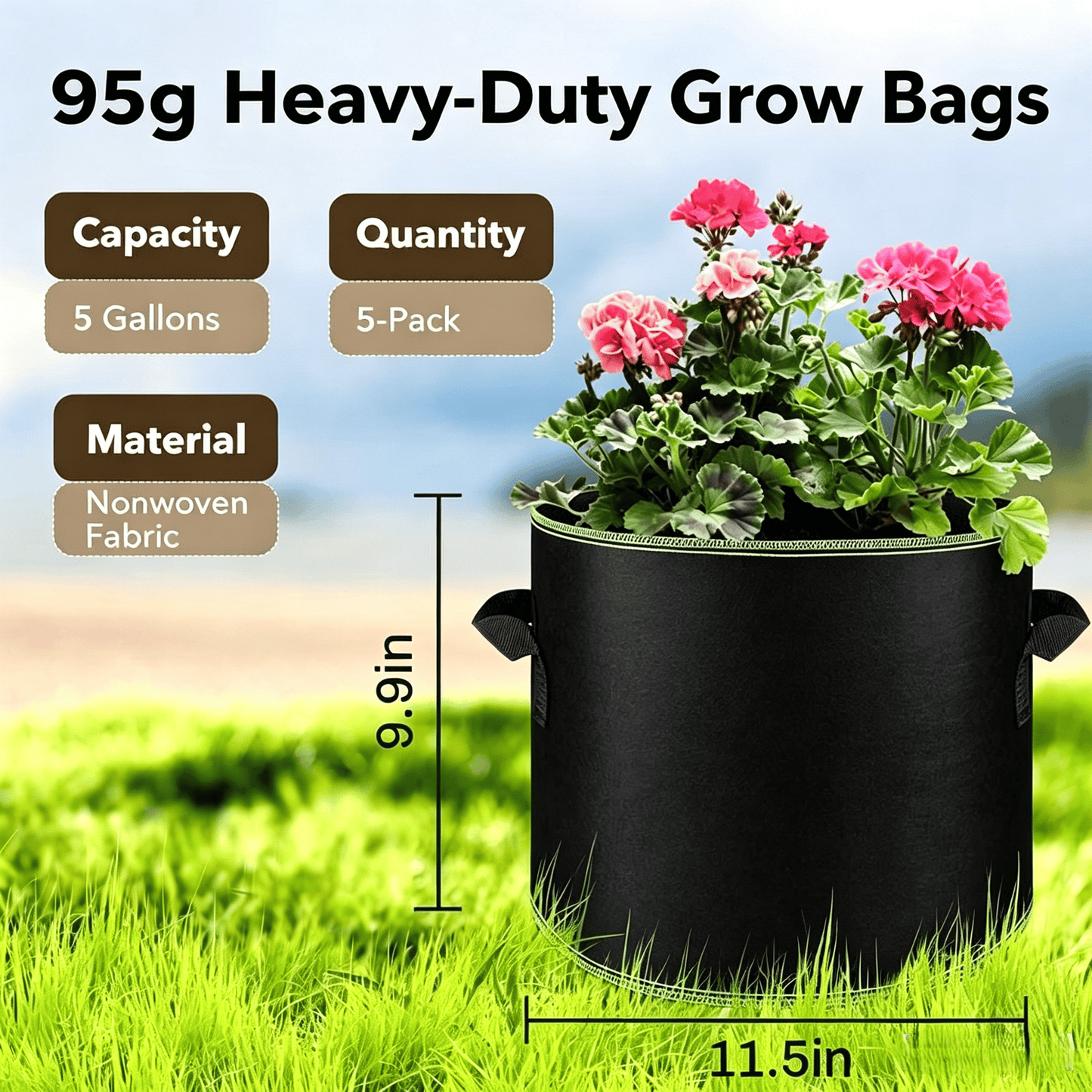 🌱Tuffwarppedtm™ 5 Gallon Grow Bags – Heavy Duty Aeration Fabric Pots with Handles for Vegetables, Flowers & Fruits